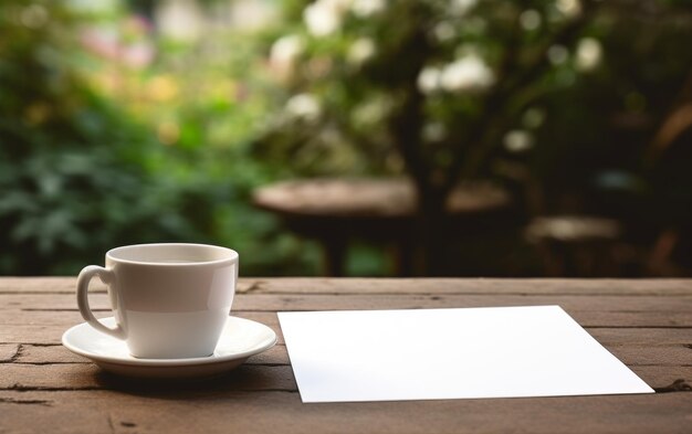 Foto nota branca vazia na mesa e café