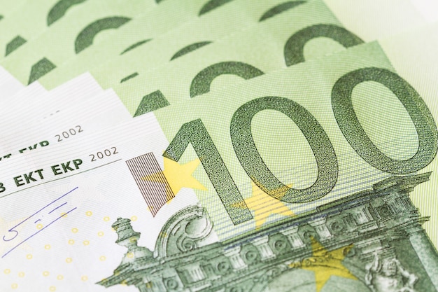 Nota de cem euros em uma foto macro