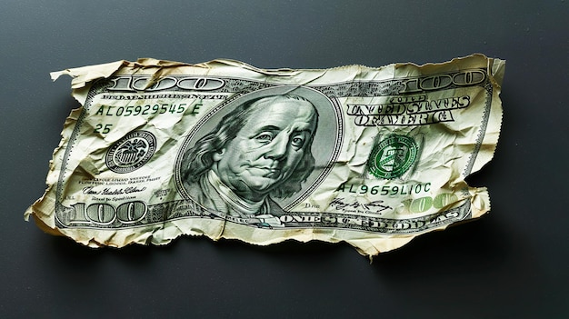 nota de dólar de cem dólares amassada sobre um fundo preto