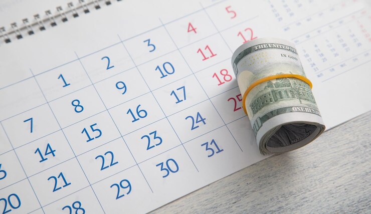 Foto nota de dólar no calendário negócios