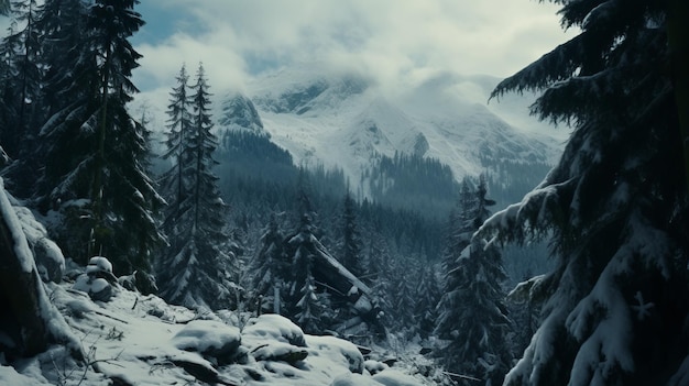 Foto nota perdida en el bosque nevado pintura de whistlerian matte con mal tiempo