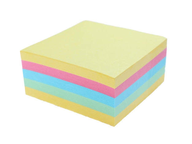 Notas adhesivas coloridas aisladas en blanco Papelería escolar