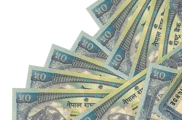 Notas de 50 rúpias do Nepal estão em ordem diferente, isoladas no branco