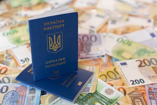 Notas de banco polonês notas de zloty com moedas grosz com passaporte ucraniano
