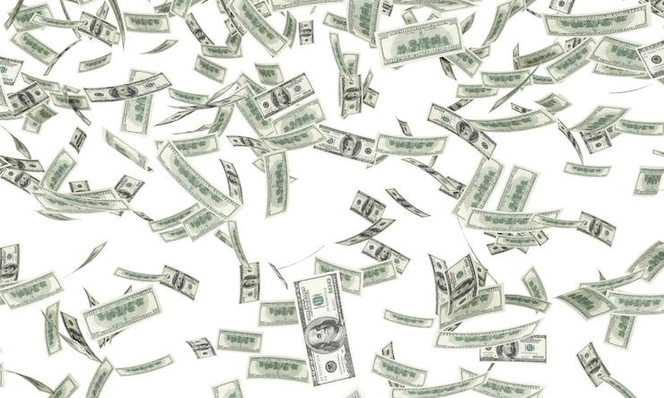 Foto notas de dólar caindo