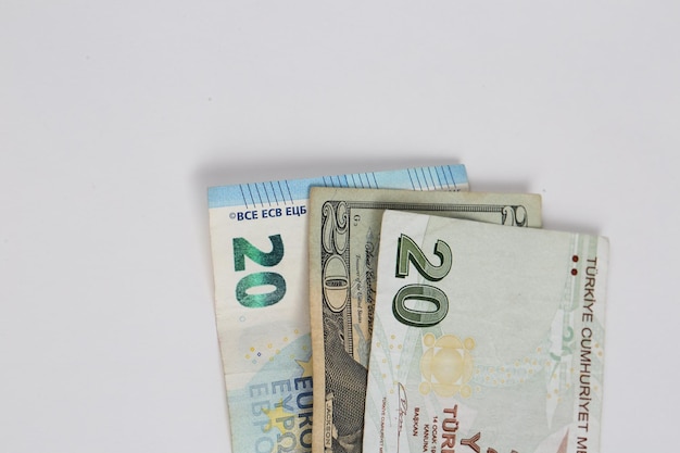 Notas de lira turca dólares americanos e euro