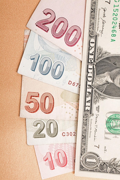 Notas de lira turca e dólares americanos