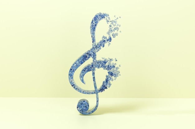 Notas de música azuis com fundo amarelo renderização 3D