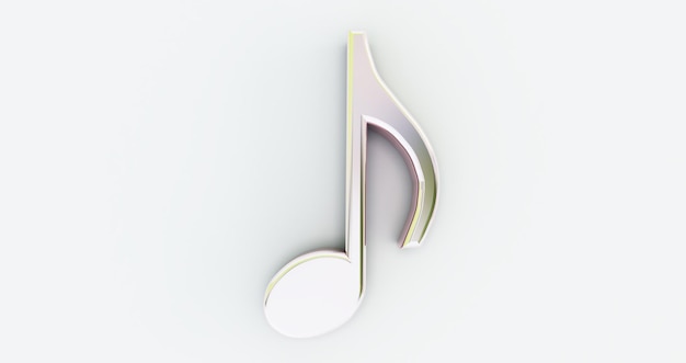 Notas de música de prata isoladas em renderização 3D de fundo branco