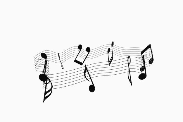 Notas de música negra com renderização em 3d de fundo branco