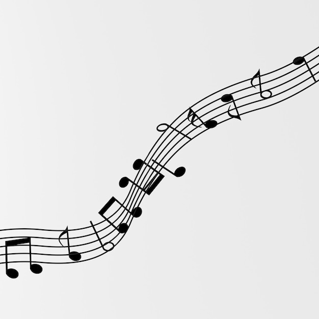 Notas de música negra com renderização em 3d de fundo branco