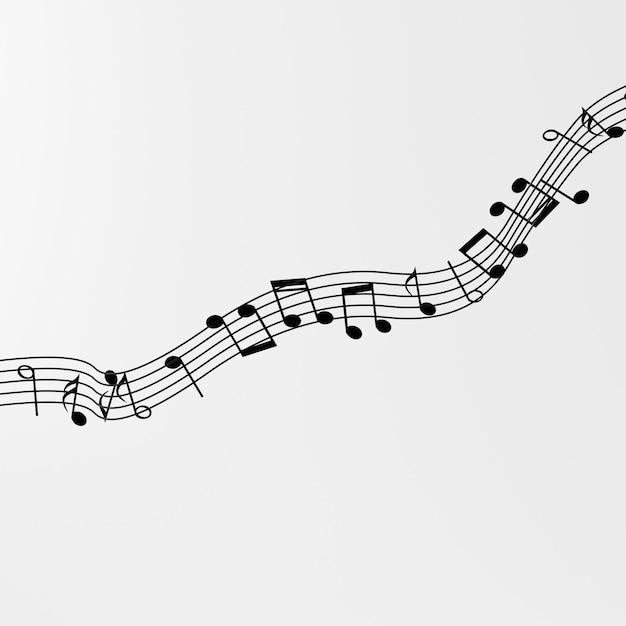Notas de música negra com renderização em 3d de fundo branco