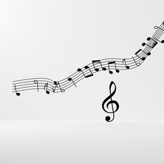 Notas de música pretas com fundo branco renderização 3D