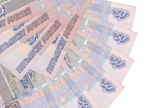 notas de rublos russas encontram-se isoladas no fundo branco
