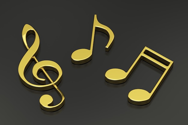 Notas de música doradas en primer plano en 3D