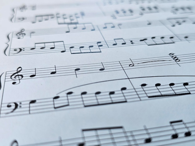 Notas de música que muestran notas y símbolos musicales en una vista de primer plano del concepto de composición
