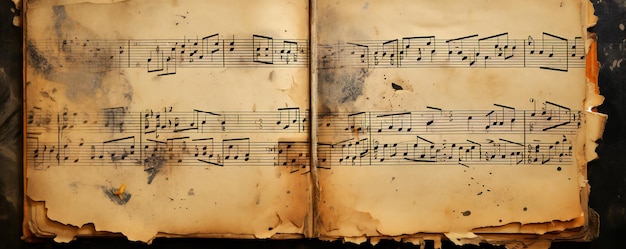 Notas de música rústicas vacías con textura de papel de libro