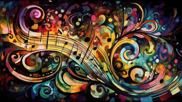 Notas musicais abstratas encantadoras em IA generativa de harmonia colorida