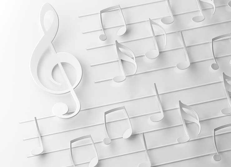 Foto notas musicais e ilustração 3d de fundo da canção