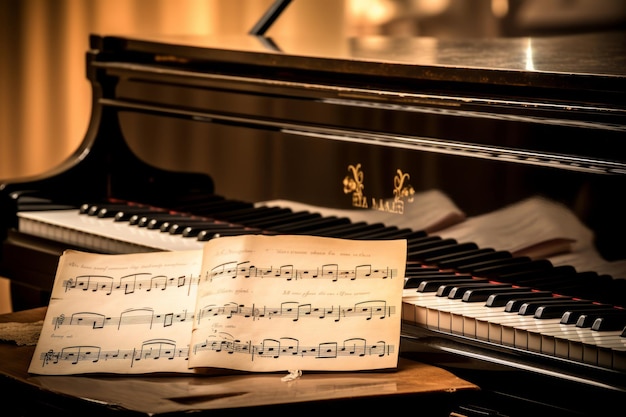 Notas musicales cerca del piano