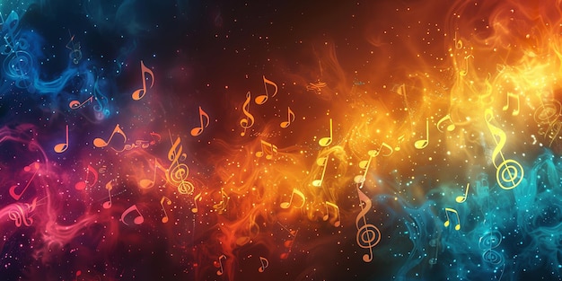 Foto notas musicales en un fondo colorido