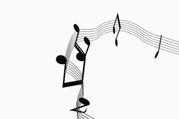 Notas musicales negras con renderizado 3d de fondo blanco
