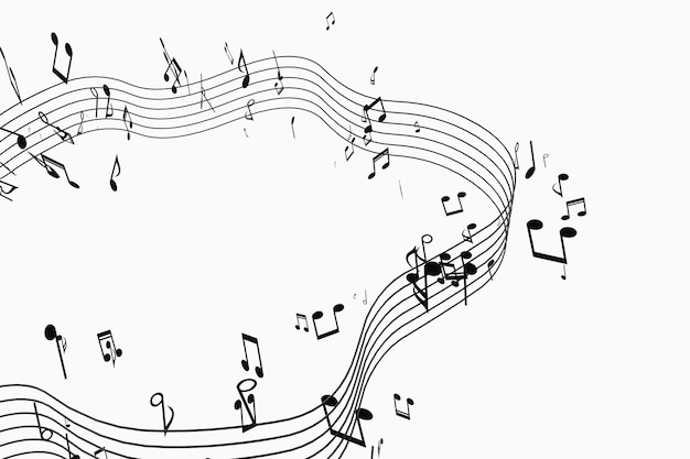 Notas musicales negras con renderizado 3d de fondo blanco