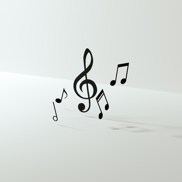 Notas musicales negras con renderizado 3d de fondo blanco