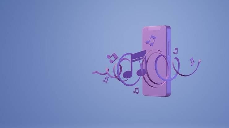 Foto notas musicales y renderizado 3d de fondo de smartphone