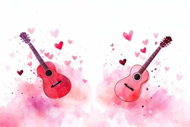 Foto notas musicales en rosa sobre el tema del amor día de san valentín ilustración en acuarela con fondo blanco