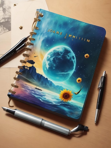 Notebook-Cover-Vorlage mit mysteriösem abstrakten Raumhintergrund Kreatives Cover auf einem Notebook