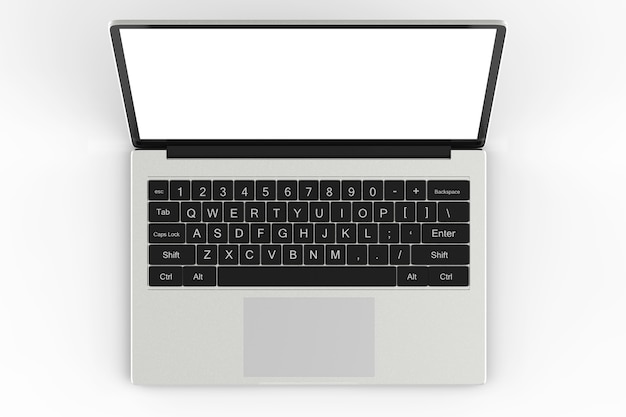 Notebook de tela em branco sobre fundo branco