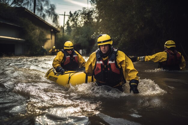 Notfallteams führen in überfluteten Flüssen und Bächen Schnellwasserrettungsarbeiten durch