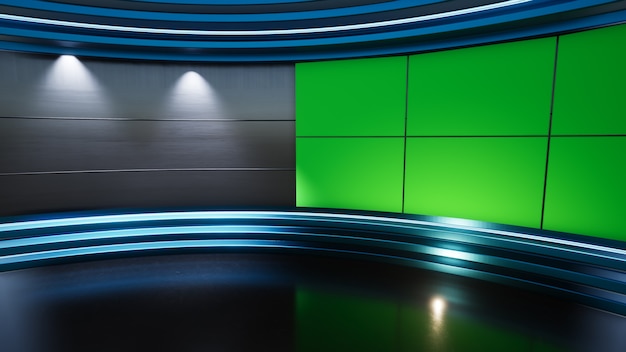 Noticias de 3D Virtual TV Studio con pantalla verde Representación 3D