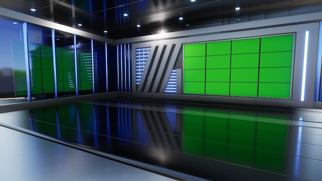 Noticias de 3D Virtual TV Studio con pantalla verde Representación 3D