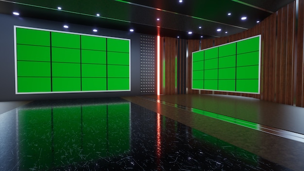 Foto noticias de 3d virtual tv studio con pantalla verde representación 3d