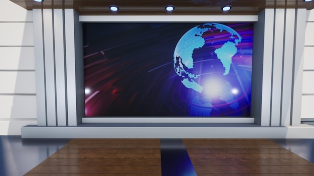 Notícias de estúdio de TV virtual 3D, pano de fundo para programas de TV. TV na parede. Fundo de estúdio de notícias virtuais 3D