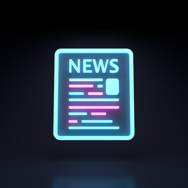 Notícias de jornal com ilustração de renderização 3D de elementos de néon