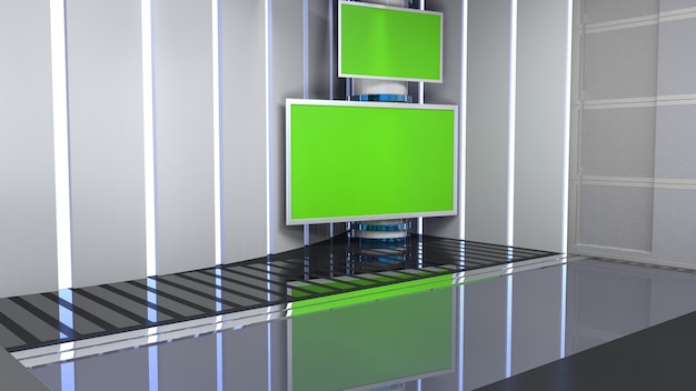 Notícias do 3D Virtual TV Studio com tela verde Renderização 3D