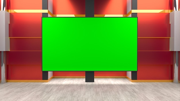Foto notícias do 3d virtual tv studio com tela verde renderização 3d