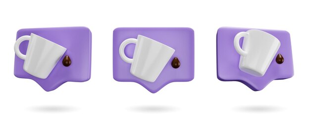 Notificación sobre la hora del café 3d render concepto de buena mañana hora del almuerzo pausa para el café