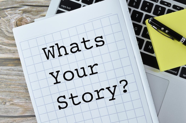 Foto notizbuch geschrieben mit what39s your story