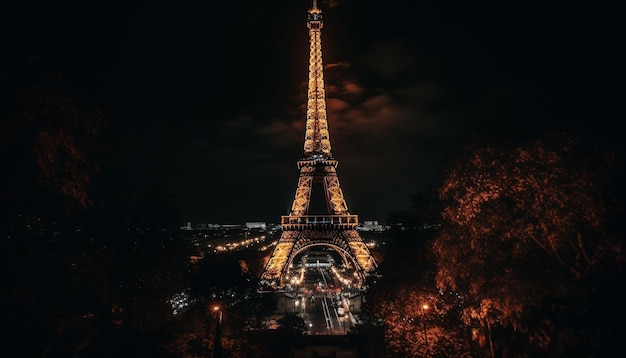 Notre Dame de la ciudad por la noche Torre Eiffel por la noche IA generativa