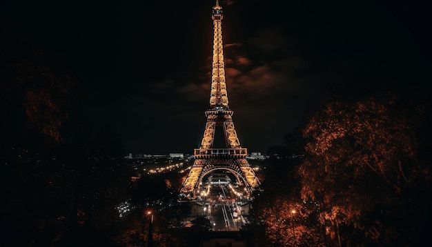 Notre Dame de City à noite Torre Eiffel à noite IA generativa