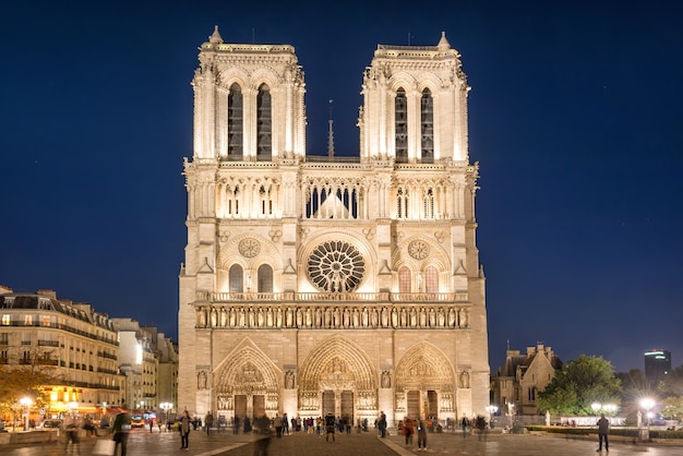 Notre Dame de Paris - famosa catedral con iluminación nocturna