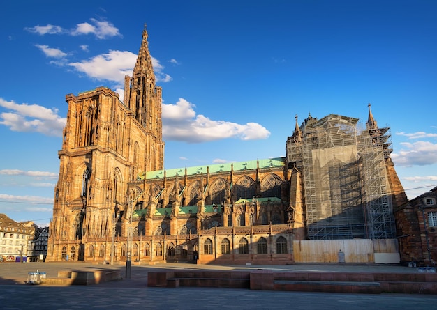 Notre Dame de Strasbourg y hermoso amanecer, Francia