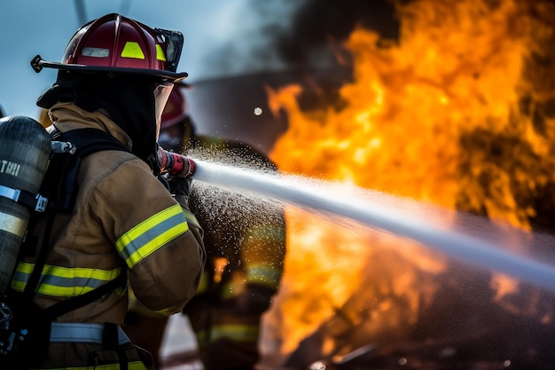 Notsituation: Ein mutiger Feuerwehrmann kam nach einem Notruf von Profis zum Schutz und zur Rettung vor Feuer