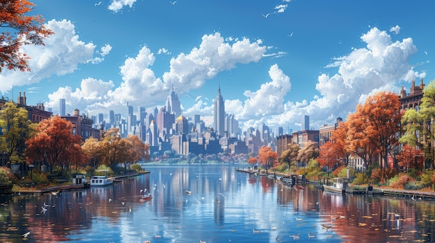 Nova Iorque (EUA) Video Game39s Digital CGI Artwork Conceito Ilustração Estilo de desenho animado realista Desenho de cena