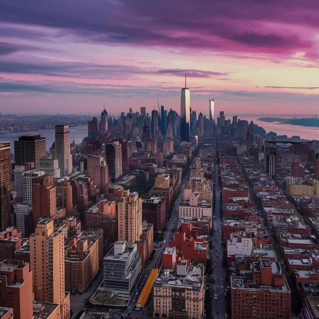 Nova Iorque Manhattan skyline aérea vista panorâmica com arranha-céus e edifícios de escritórios em stree