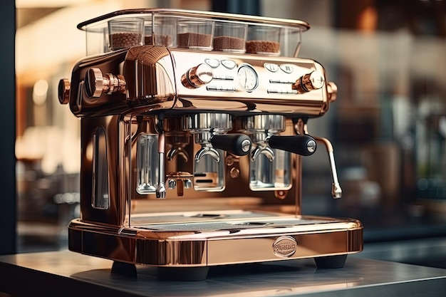 Nova máquina de café brilhante na cafeteria está pronta para começar a fazer café